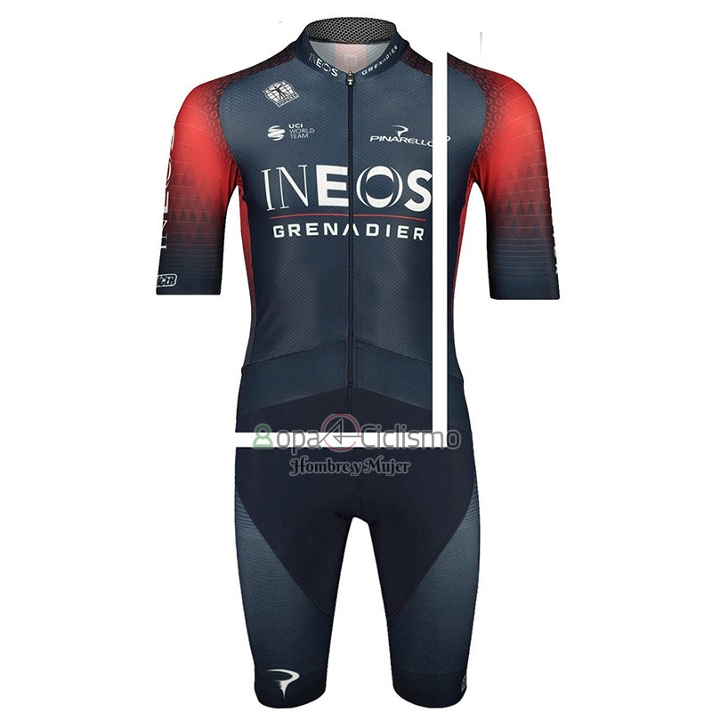 Ineos Grenadiers Ropa Ciclismo Culotte Corto 2023 Mangas Cortas Negro Rojo